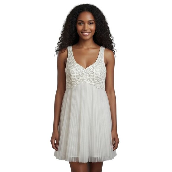 Sue Wong Nocturne Mini Cocktail Dress Embroidered Pleated Mesh White Ivory 4 - Picture 1 of 11